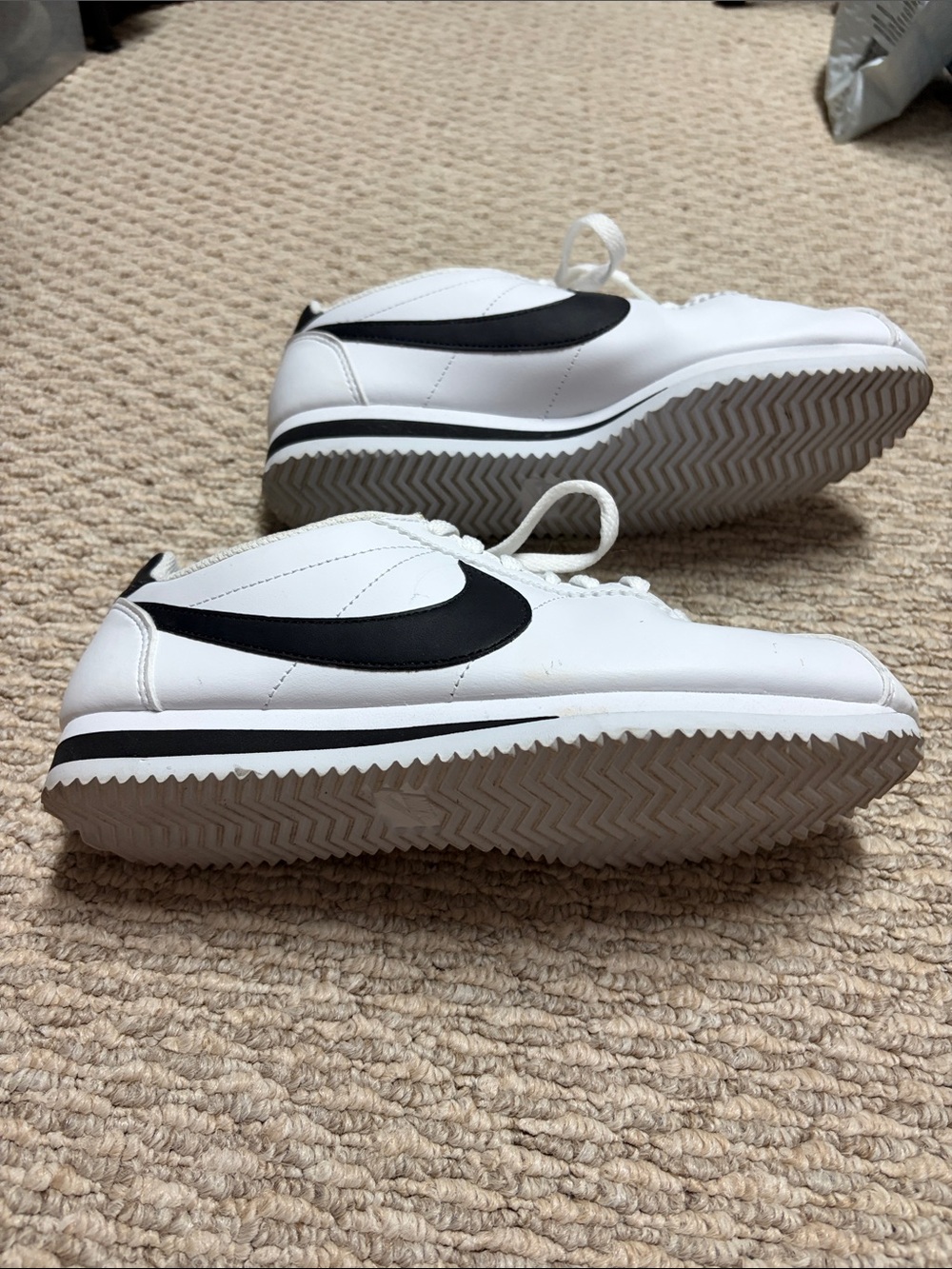 Nike White Leather Cortez Sneakers with Black Swoosh - Picture 5 of 6